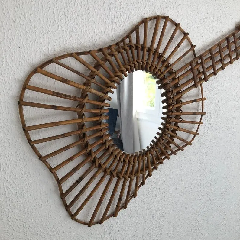 TienPhong Handicrafts Small Size Round Room Hanging Wall Bamboo Rattan Entryway Mirror Made In VIetnam