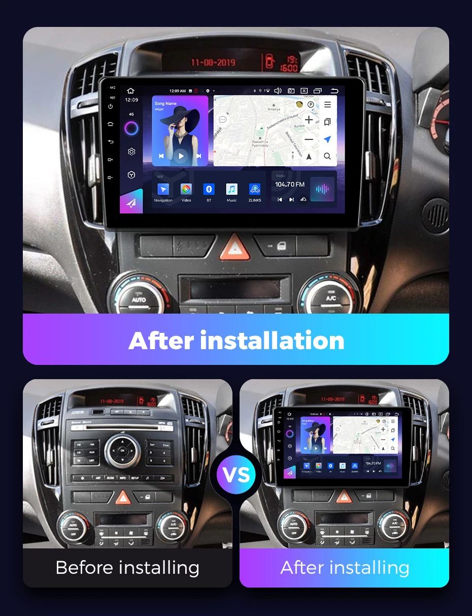 NaviFly NF Android 13 QLED touch screen 8 core 8+256G car navigation system for KIA Ceed 2006-2012 support 360 camera and dv