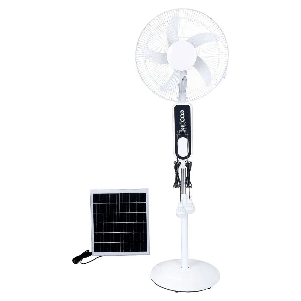 High efficiency solar AC DC fan built in rechargeable lithium battery with solar panel and adapter
