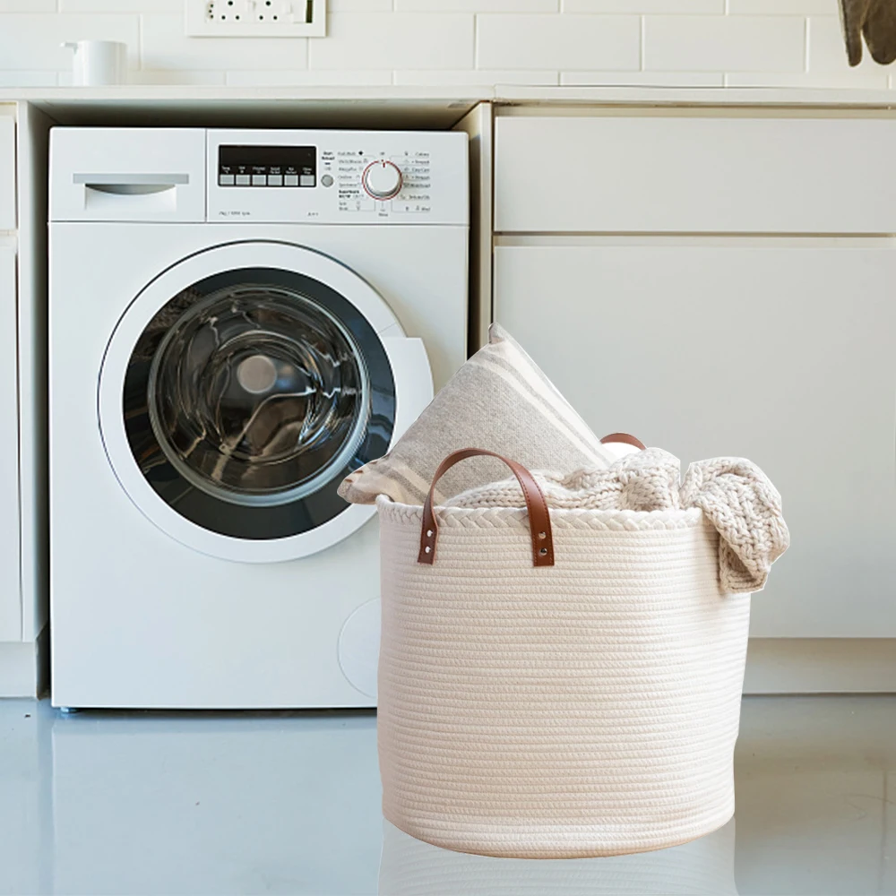 Cotton Rope Woven Laundry Basket Large Dirty Clothes Hamper with Handles for Bedroom Bathroom Nursery