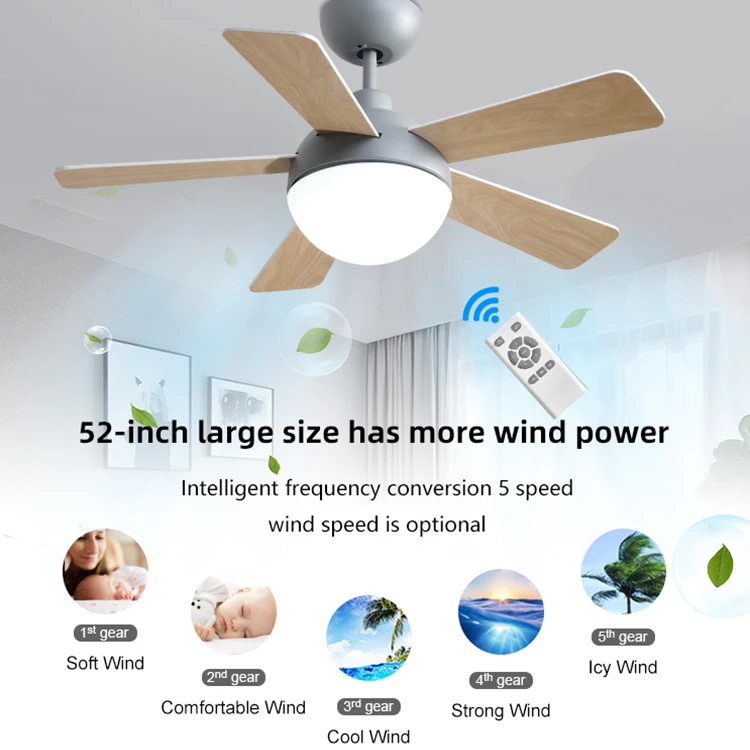 OEM ODM Smart Home Decorative Modern Remote App Dimmer Control 52 Inch Led Ceiling Fan With Light