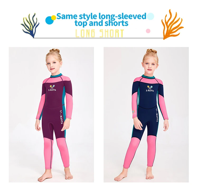 hot selling Girls Full Body Thermal Neoprene Swimsuit 2.5mm Kids Shorty Wetsuit for Diving Swimming Surfing
