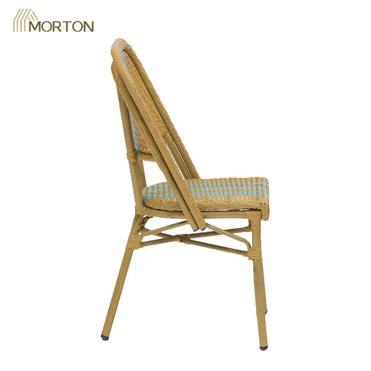 Factory Supply Commercial Plastic Rattan Bamboo Look Outdoor Aluminum Bistro Black Garden Chair