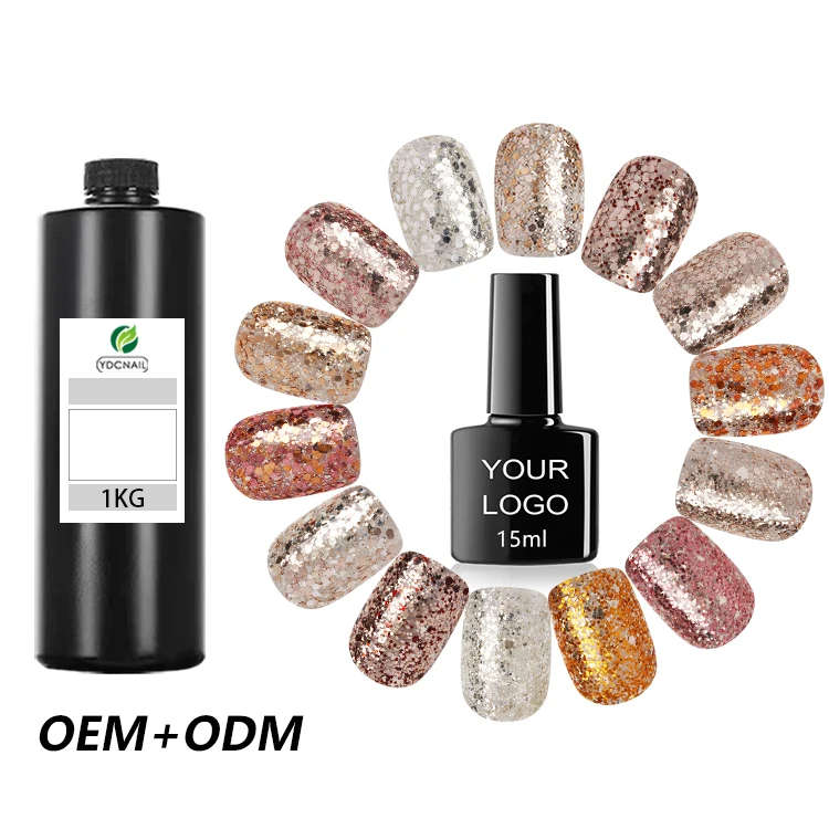 YDC Gel Factory Glitters Gold/Silver/Champagne Collection Gel Nail Polish Free Samples OEM ODM