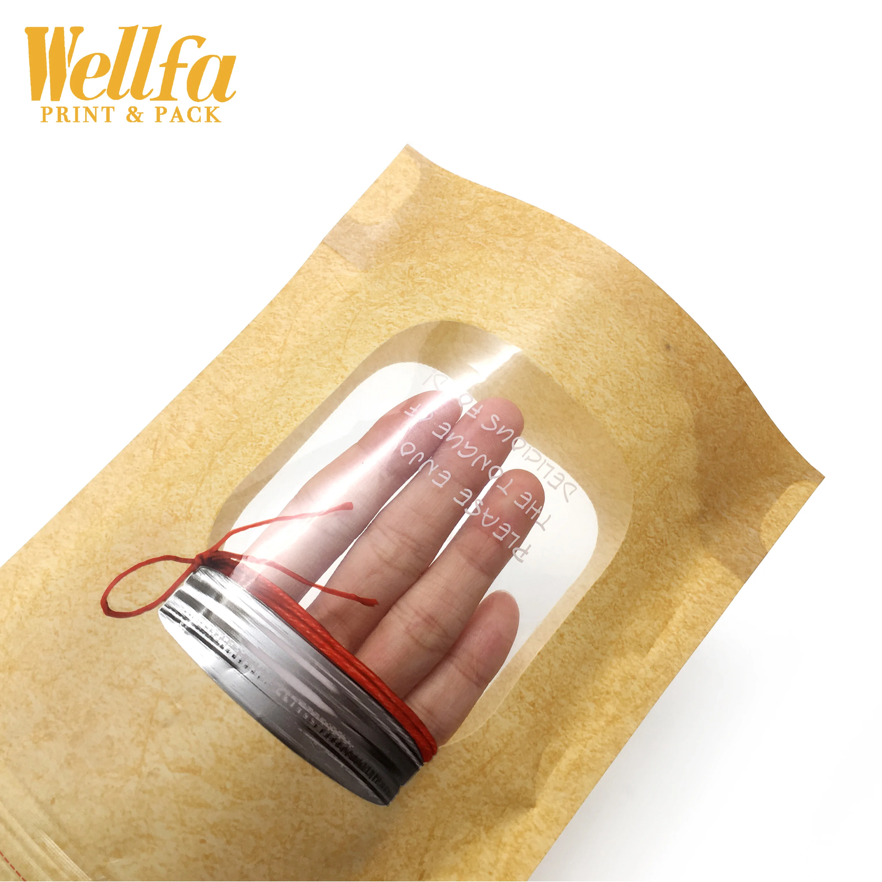 OEM Factory Custom Print Transparent Bottle Shape Stand Up Kraft Paper Zipper Stand Up Kraft Paper Pouch Bag With Window