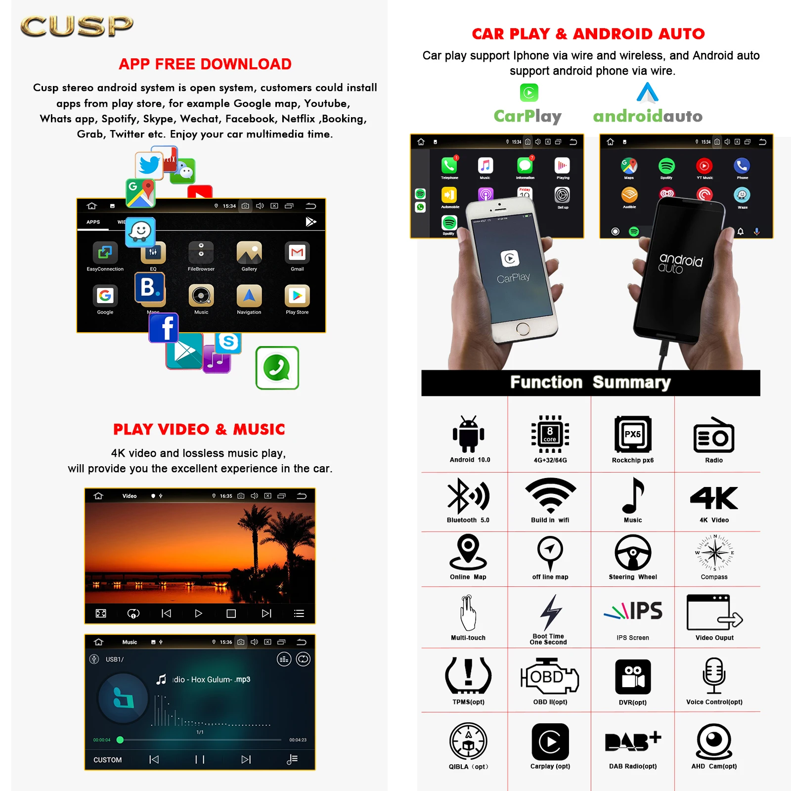 4G64G 10inch Big Touch Screen for Ford Mustang 2010-2014 of CUSP GPS Multimedia Navigation DSP Android CarPlay AI Box Android 11