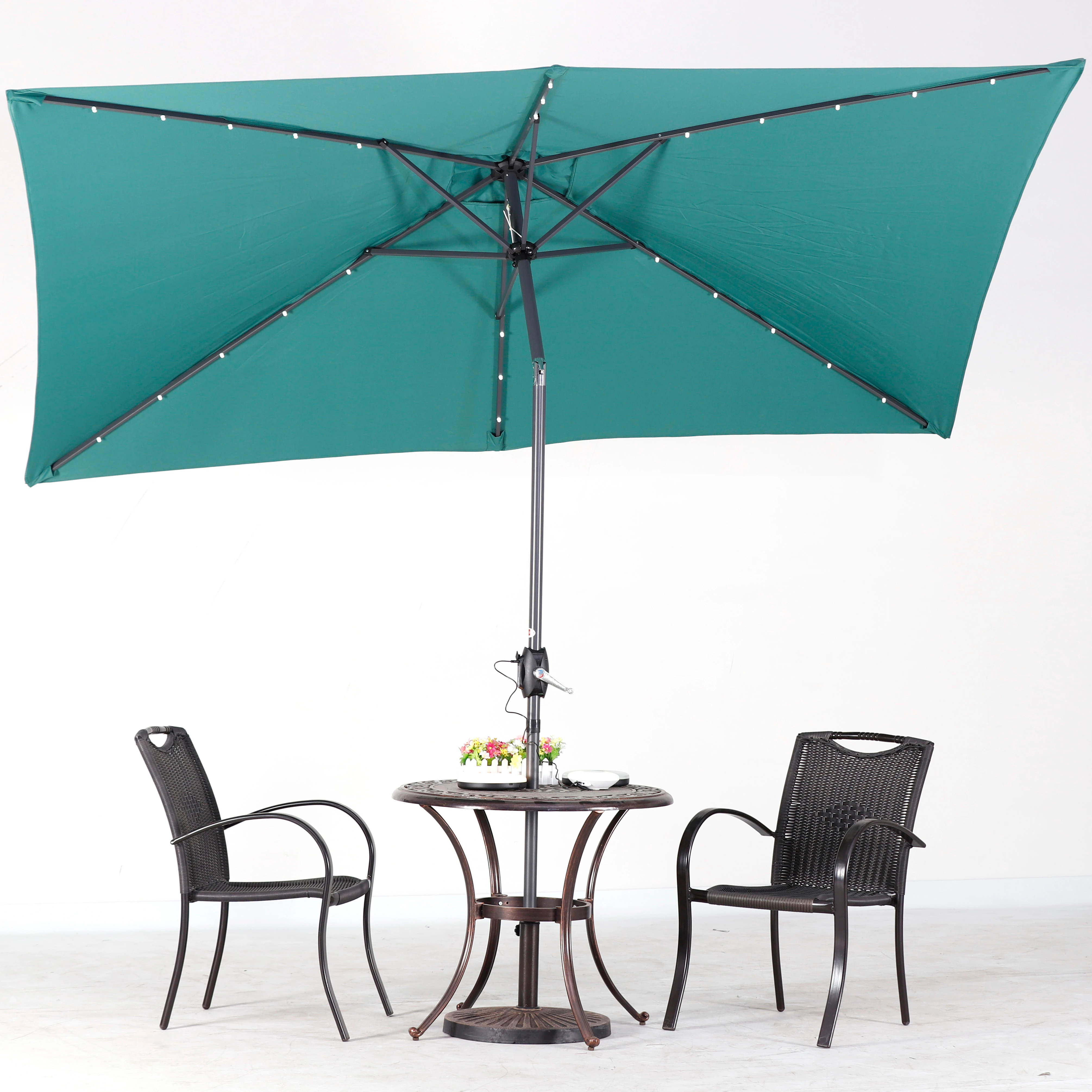 Стальной Свет Патио ресторана Кафе Отель прямоугольный Зонт с зарядным устройством USB Кривошип