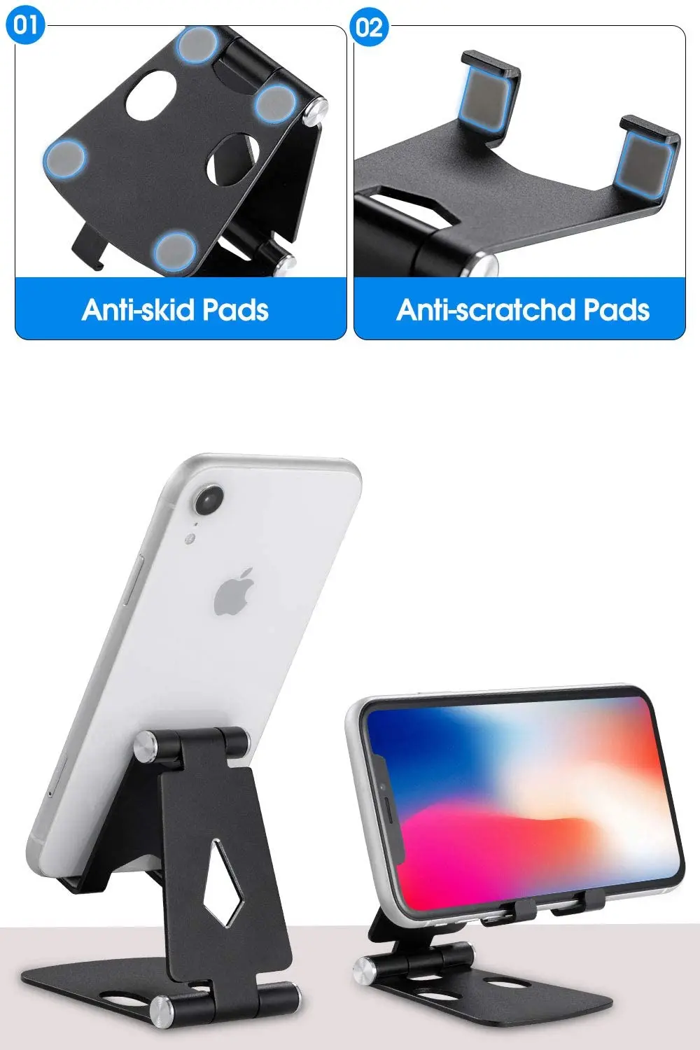  Adjustable tablet Stand Aluminum foldable mobile Holder with Anti-Slip Base and Convenient Charging Port phone holder