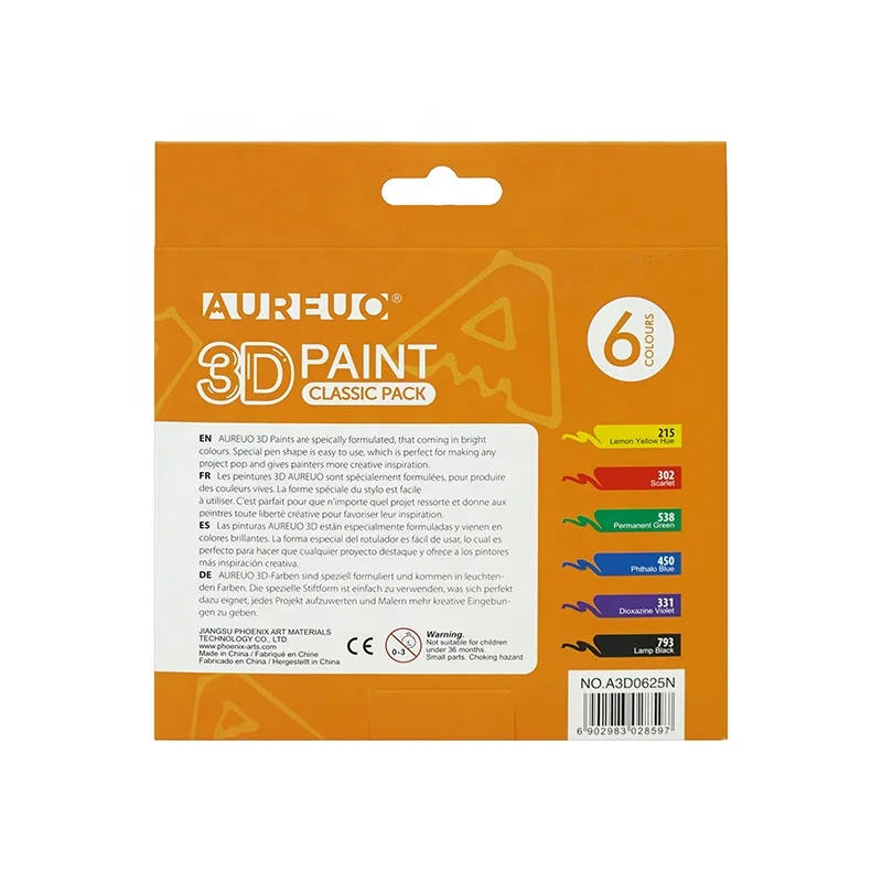 AUREUO Good Supplier 6 Color 25ml Creative DIY Colour Kids 3D Acrylic Paint Pen Sets
