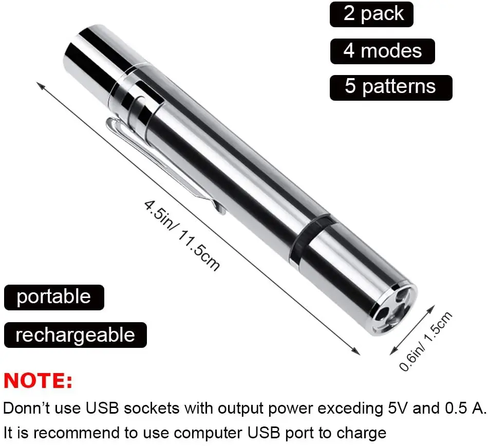 
USB Rechargeable Cat Laser Pointer Toys Interactive Laser LED Light Toy PET Toys Eco-friendly Stocked Stainless Steel 