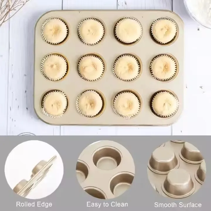 XLR  Hot Selling Bakeware Non-stick 12 Cups Round Muffin Pan Carbon Steel Muffin Dessert Cake Baking Mold Cakecup Tray
