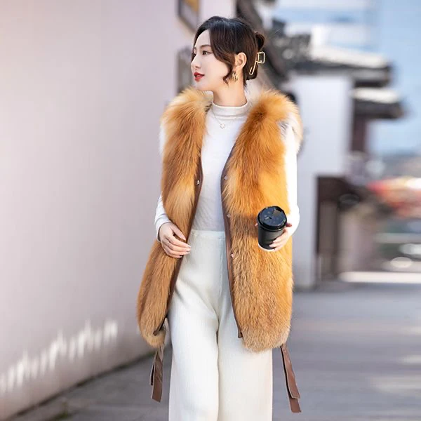 Long Style Real Fox Fur Waistcoats Thick Fur Fashion Winter Vests Luxury Fur Gilets Wholesale
