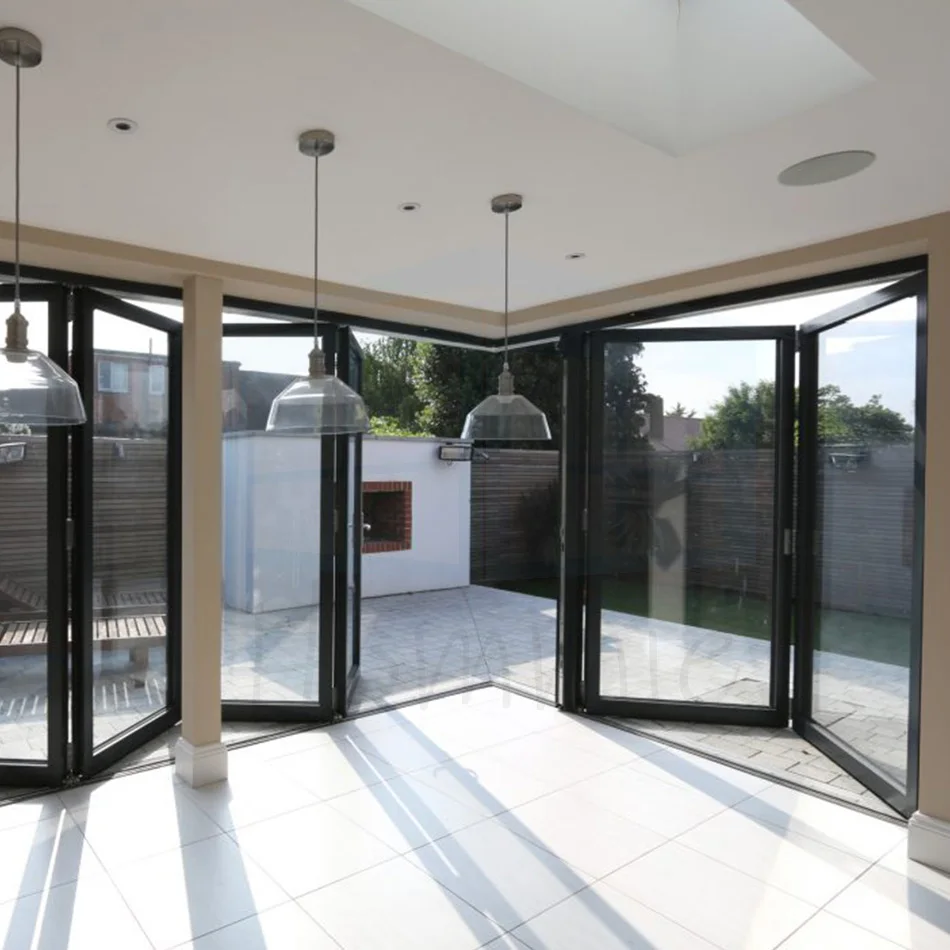 Customized Waterproof Aluminum Glass Bi fold Sliding Folding Door For Patio