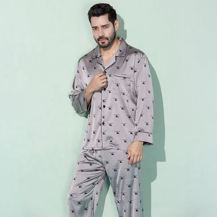 Wholesale Nightgown Two Piece Silk Sleepwear Set Mens Satin Pajamas