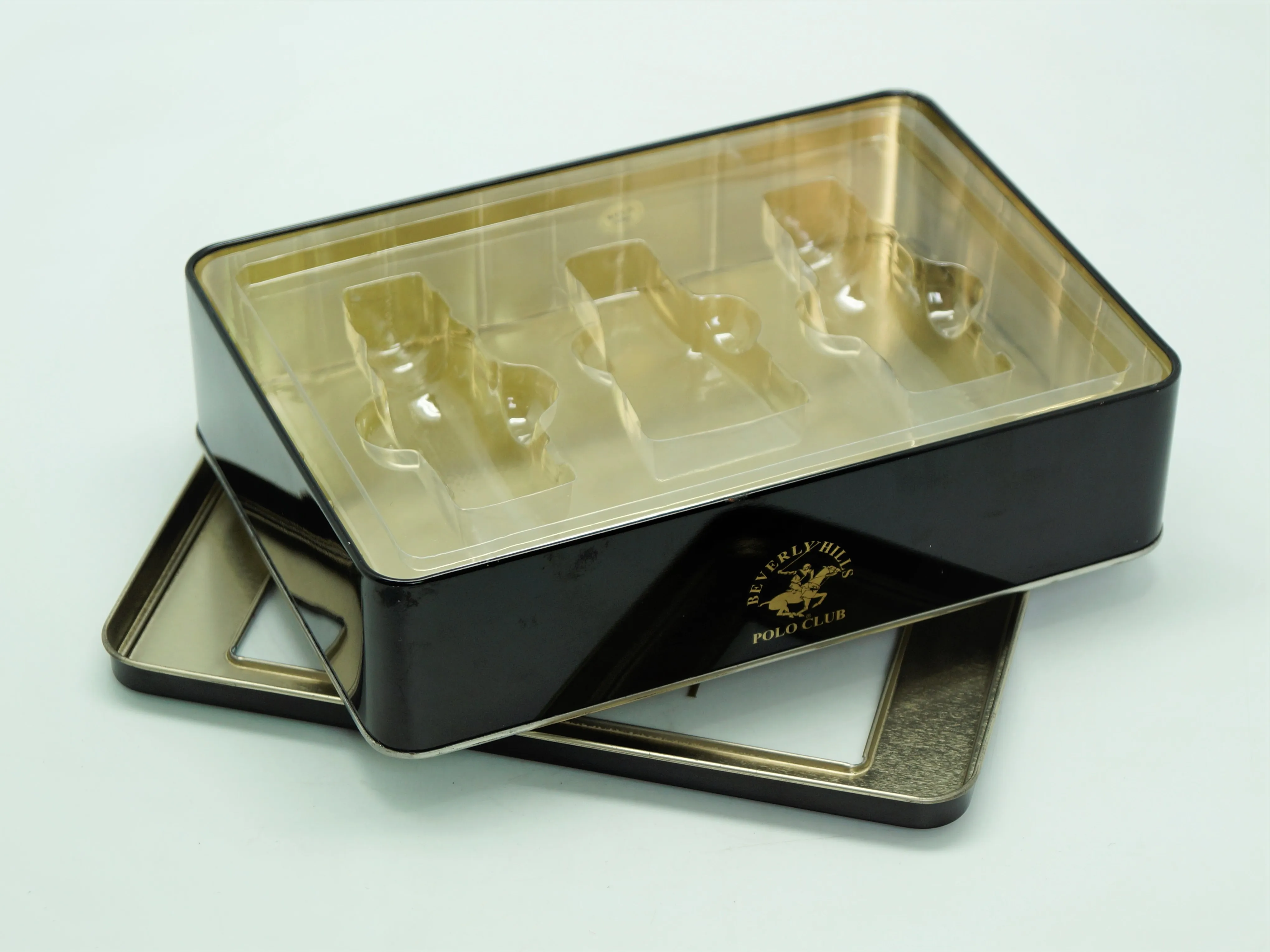 Customized black rectangle metal tin box with transparent window