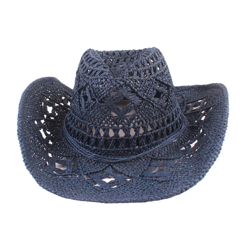 Handmade Straw Cowboy Hat Mexico Sombreros Carbonization Hollowed Summer Beach Sun West Cowboy Hat