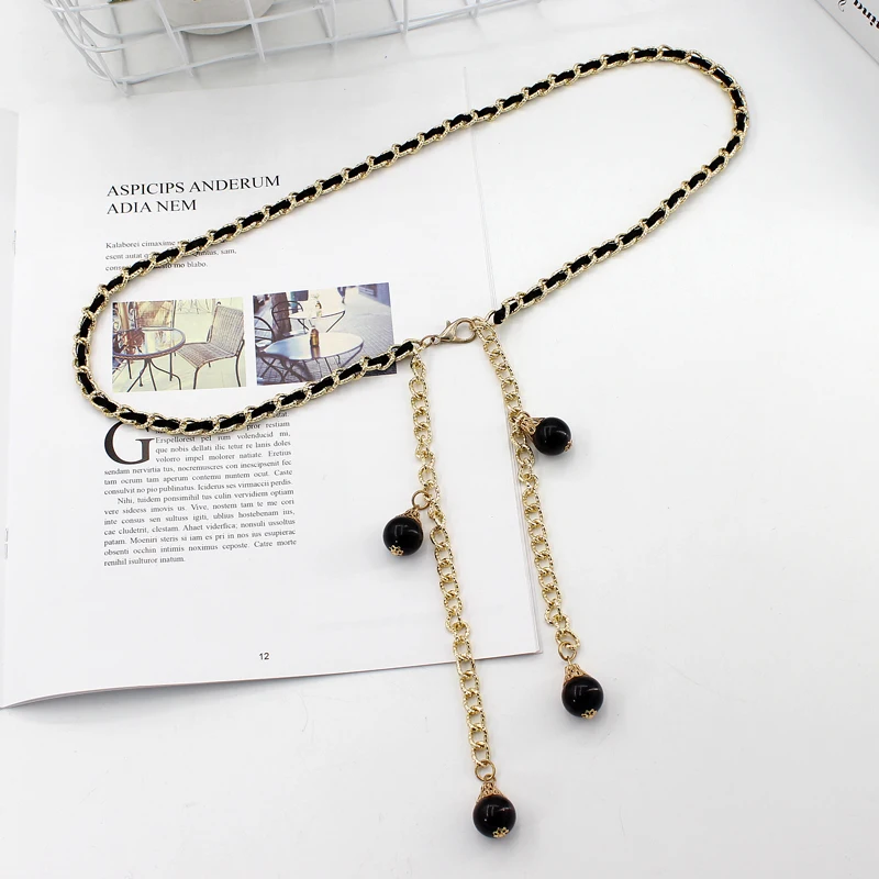 Hot sale Plus size suede metal chain Woman  Dress Decorate pearl Simple Waist Belts