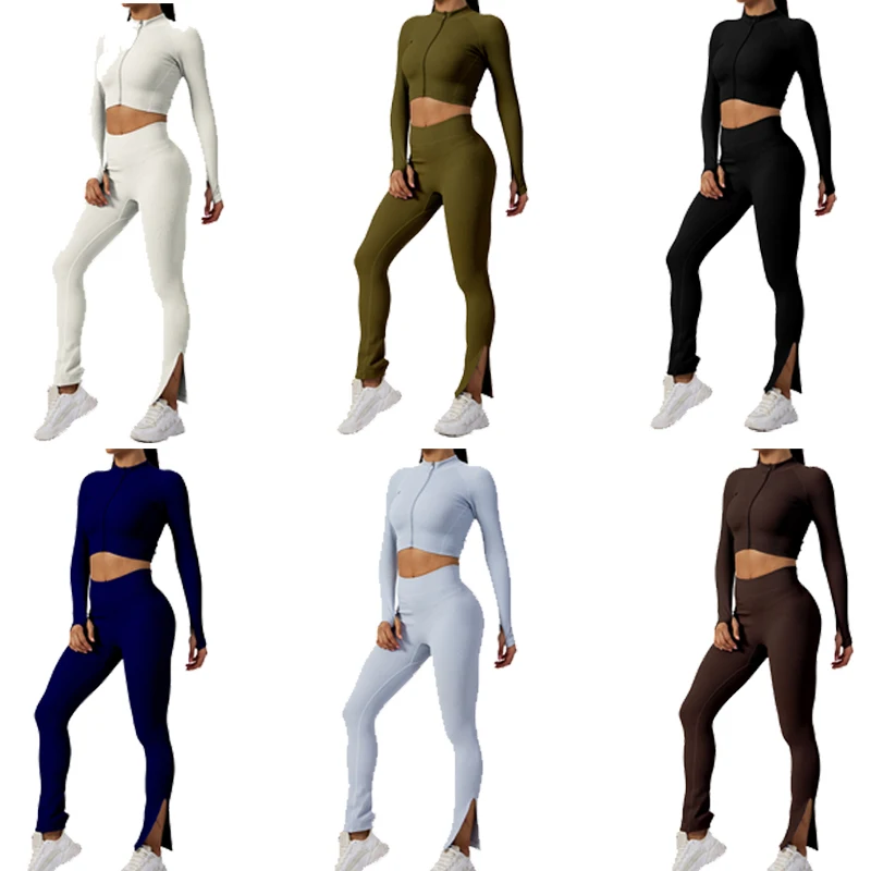 High Waisted Workout Gym Fitness Sets Active Yoga Wear Sport Clothing Seamless Leggings Set for Women High Quality