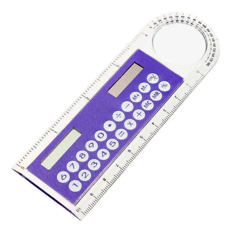 Office School Stationery Gift Give Away Cheap Multi-Function Mini Solar Calculator with Magnifying Glass 10 Cm Ultra-Thin Ruler