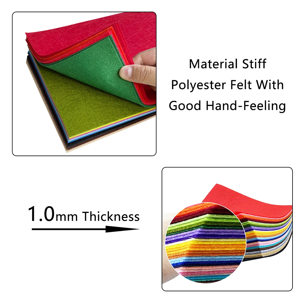 40pcs Felt Fabric Sheet Assorted Color DIY Craft Nonwoven 1.4mm Thick Acrylic Felt for Sewing DIY Craftwork Project