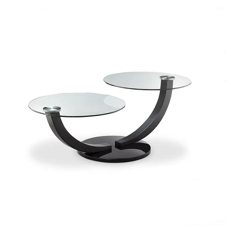 Rotating Contemporary Metal Base Light Clear Glass Rotatable Convertible Extendable Center Coffee Table