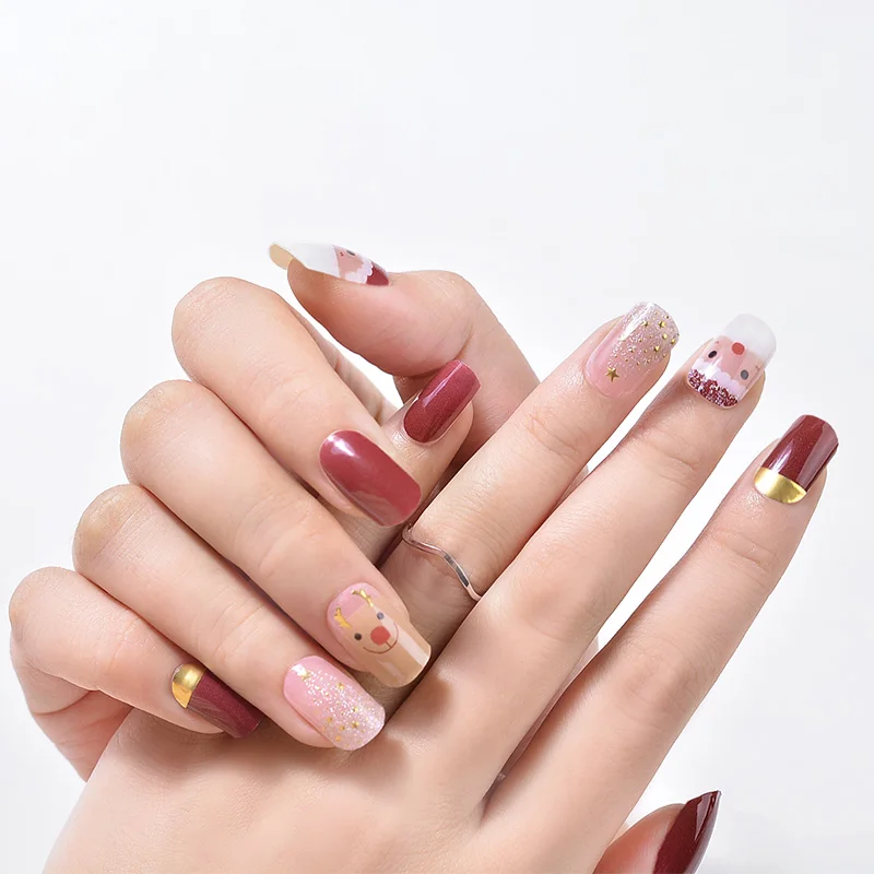 New Factory Price Christmas Gel Nail Stickers Semi Cured Gel Polish Nail Manicure UV LED Lights Nail Wraps
