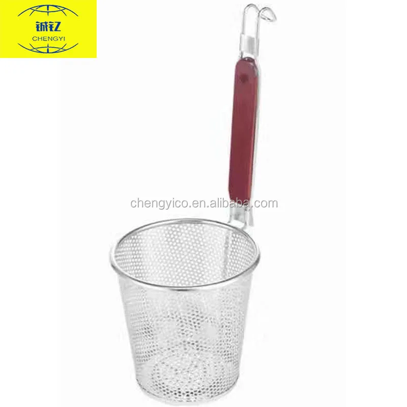 
Round Shaped Stainless Steel Wire Frying Mesh Colander, Noodle Strainer with Handle 