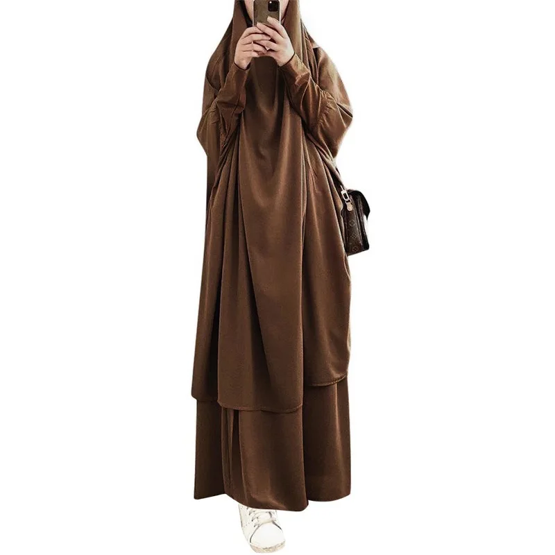 2025 New Muslim Dubai Islamic Clothing EID Women 2 piece Nida Robe Khimar Jilbabs and muslim Skirt Ramadan Prayer Dress Abaya
