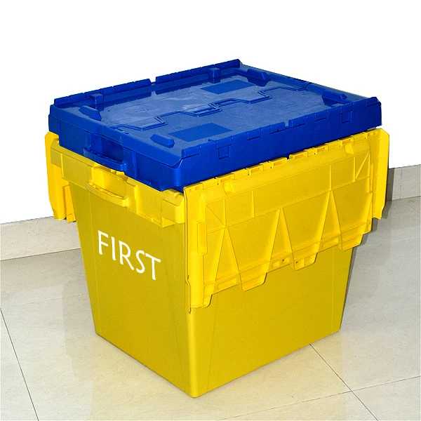 Nestable And Stackable Plastic Turnover Container Attached Lid Pp Logistics Box Solid Moving Crates