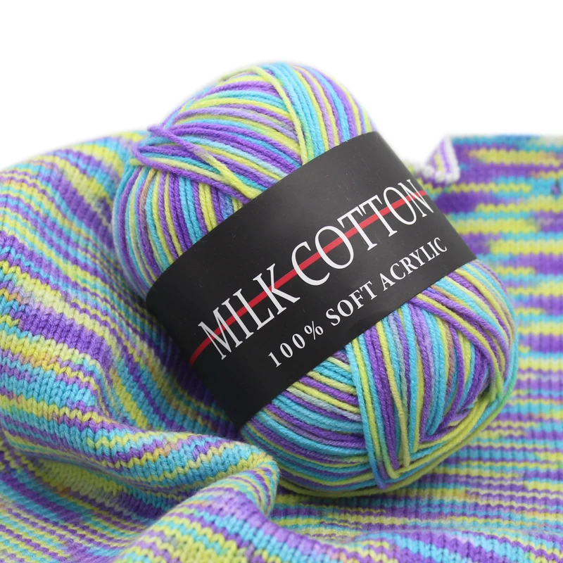 China Hot Selling 3 Strands Rainbow Soft Milk Cotton Yarn For Hand Knitting Crochet Sweater Yarn