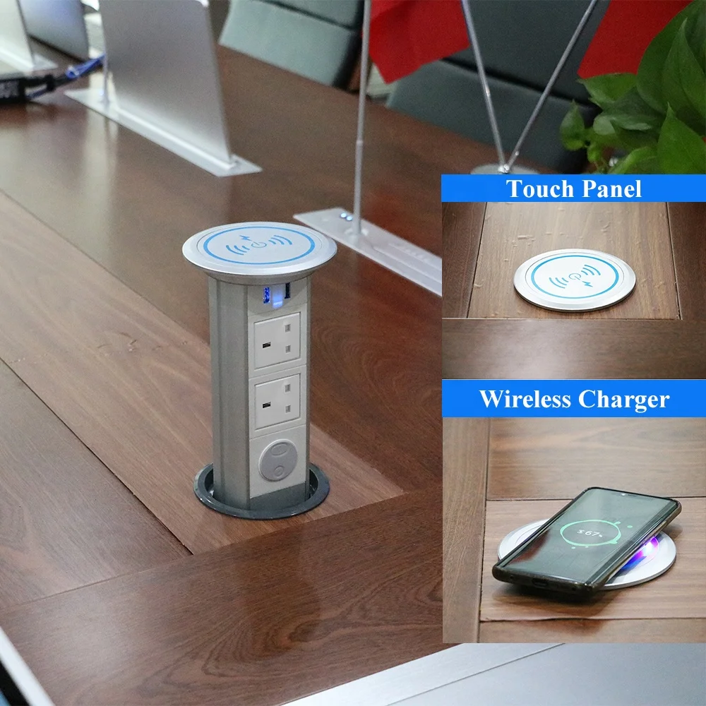 Wifi Water-proof  power and data pop up desktop extension QI wireless charger sockets with usb outlet