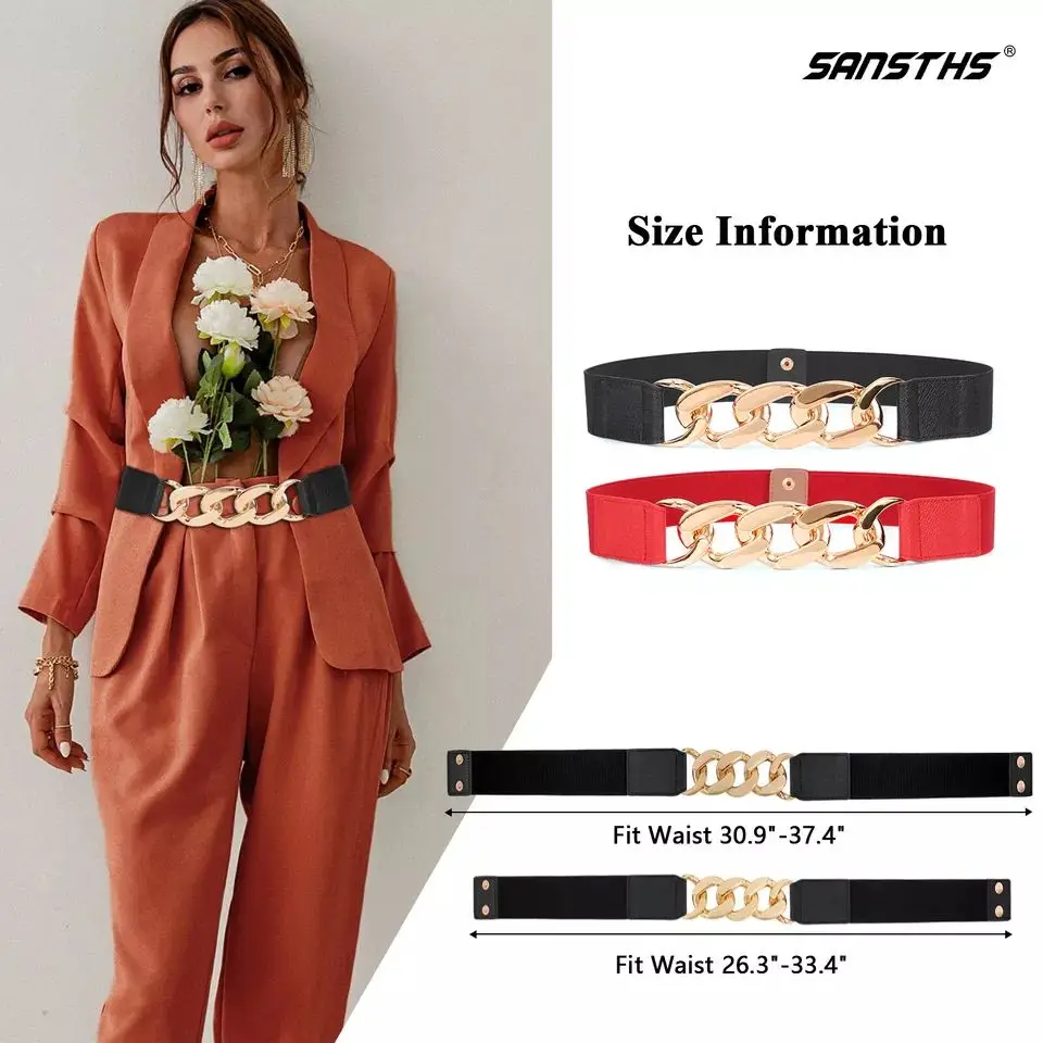 2022 New Fashion Metal Chain Corset Vintage Costume Solid Color Elastic Wide Stretch Belt For Women Ladies