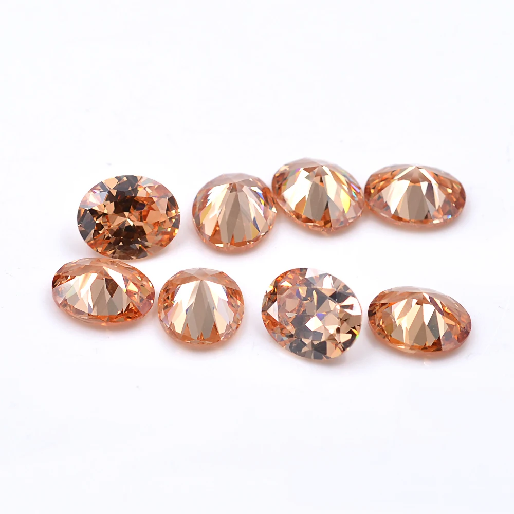 Factory Price Cubic Zirconia Birthstones Faceted Back 9*11mm Champagne Oval Cut Zircon stone