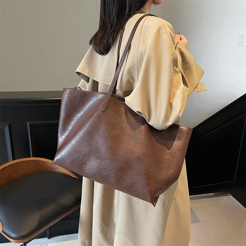 Винтажная коричневая женская сумка на одно плечо из искусственной кожи Классическая модная для покупок с текстурой путешествий настраиваемая