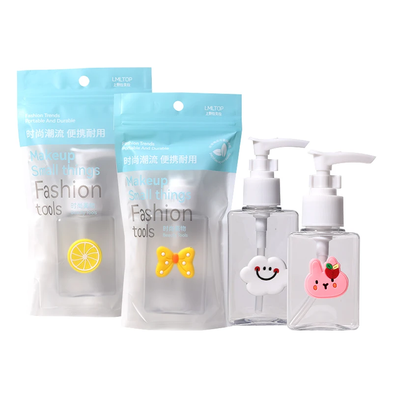 LMLTOP 80ml 100ml Empty Plastic Pump Bottle LM737 740 Carton Sticker Transparent Square Lotion Travel Liquid Dispenser Bottles