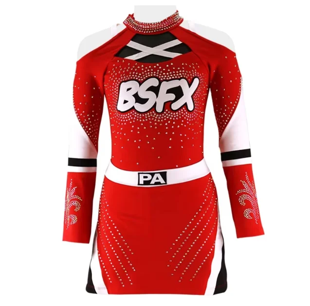 Sparkle Cute Wholesale Youth Cheerleading Uniforms Long Sleeve Cheerleading Uniform Custom Sideline Cheer Uniforms