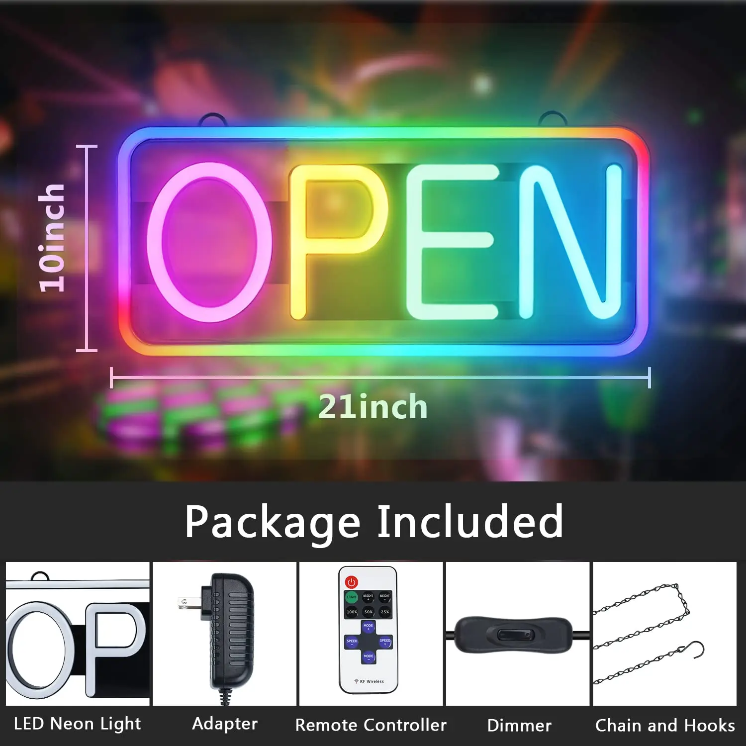 Led Open Sign  Adjustable Brightness and Speed RGB Open Signs for Business Bar Restaurant Hotel Storefront Window