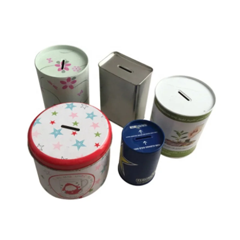 Custom Logo Metal Piggy Bank Coin Tin Box Round Money Coin Saving Can