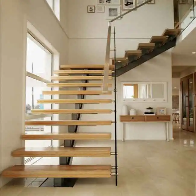DBM straight staircase modern carbon steel mono beam beech/oak wood tread stairs indoor/staircase design for houses
