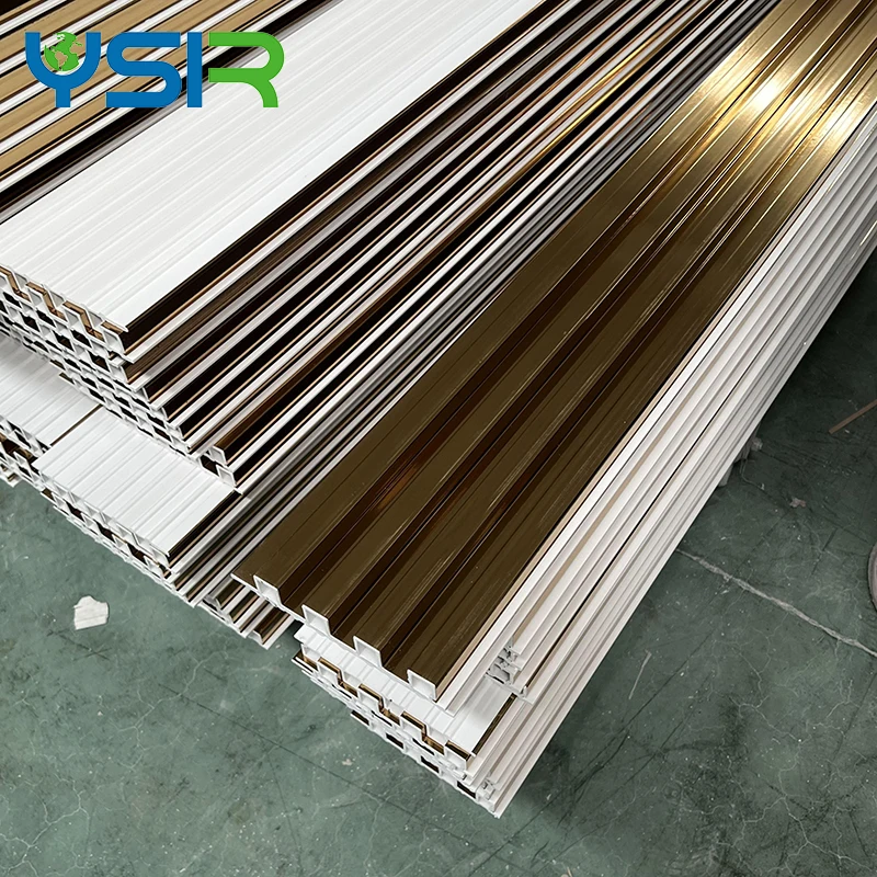 Hot Selling Gold Color Film Decor Wood Interior WPC Wall Fluted Cladding Panel for Indoor Decoration