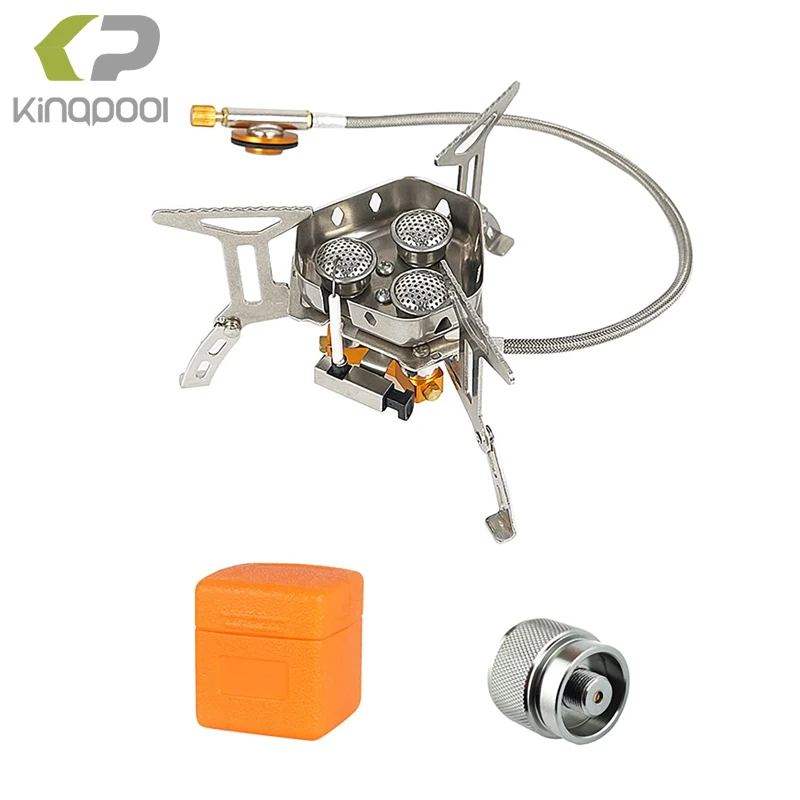 Kingpool Outdoor 3 Burner Gas Stove Hiking Picnic Equipment Portable Backpacking Stainless Steel Camping Gas Stoves