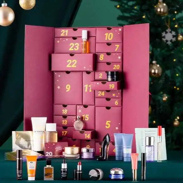 24 Days Cosmetic Perfume Beauty Christmas Gifts Paper Cardboard Container Packaging Box Advent Calendar