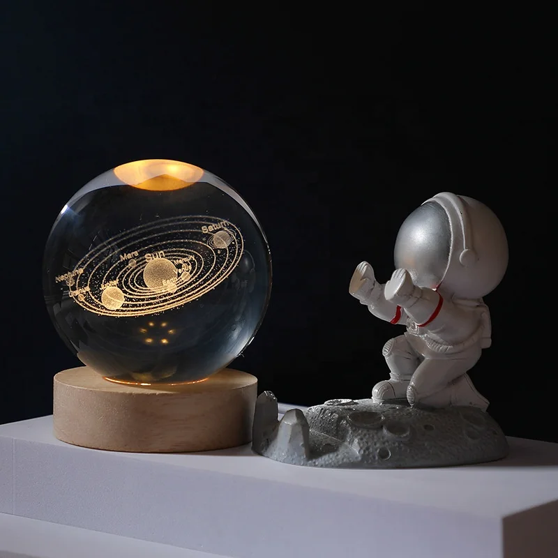 Newish Wholesale USB Indoor Wooden Base  3D Crystal Ball Light for Room Decoration