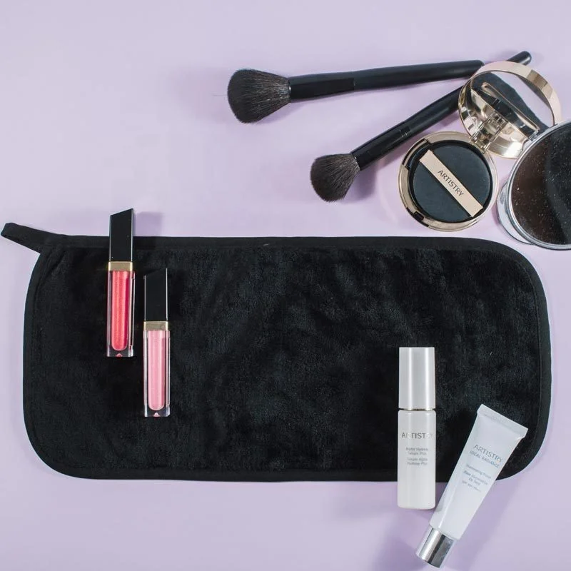 Custom Embroidery Logo Black White Pink Microfiber Makeup Cleaning Eraser Magic Face Cloths Towel For Women