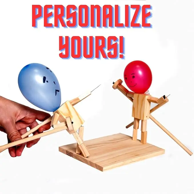 Handmade Wooden Fighter Puppet Head Fast Paced Balloon Battle Game 2 Players Inflatable Sports Christmas Halloween Easter