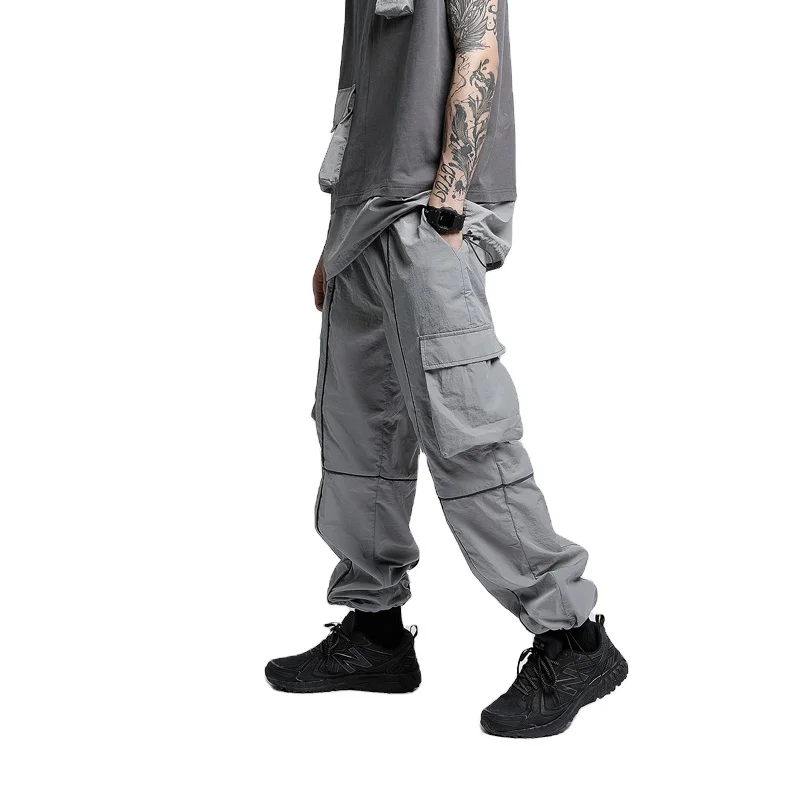 Trousers manufacturer wholesale men casual outdoor hip-hop latest   3M reflect logo luxury  jogger nylon mens pants track pants