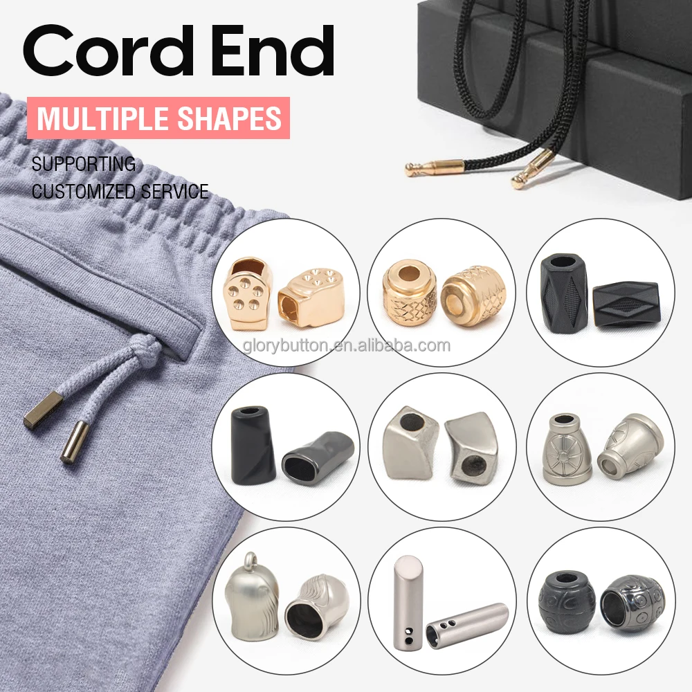 Garment gold black string swimwear drawstring bikini rope end stop metal cap cord end stopper metal ends for cord