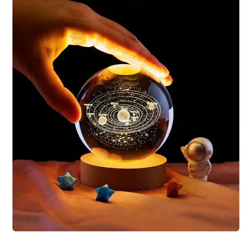 3d Art Crystal Ball Night Lamp Luminous Crystal Ball Decoration Solar System Led Night Lights