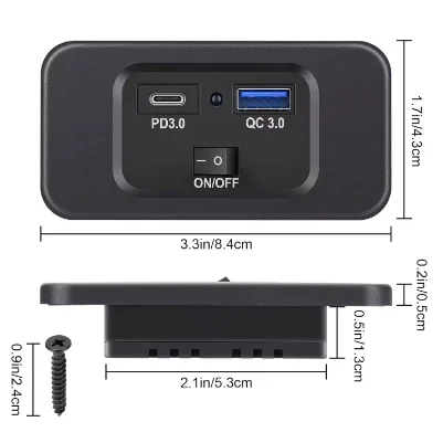 12V USB Outlet, USB A and USB C Port with On Off Switch Compatible with a 12-Volt Power Source