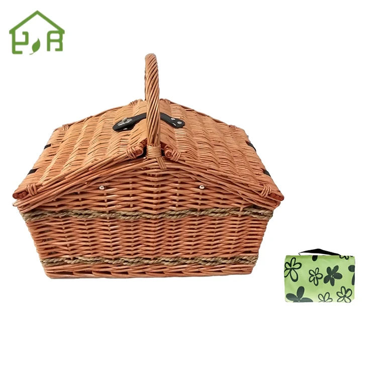 Outdoor Wicker Willow Picnic Hamper Basket with tableware Set for 4